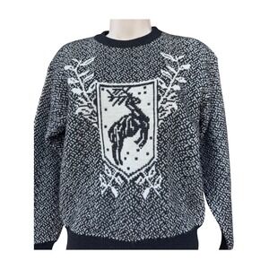 Sun Valley Vintage Black White Wool Sweater Stag Crest Size S Lodge Ski Nordic